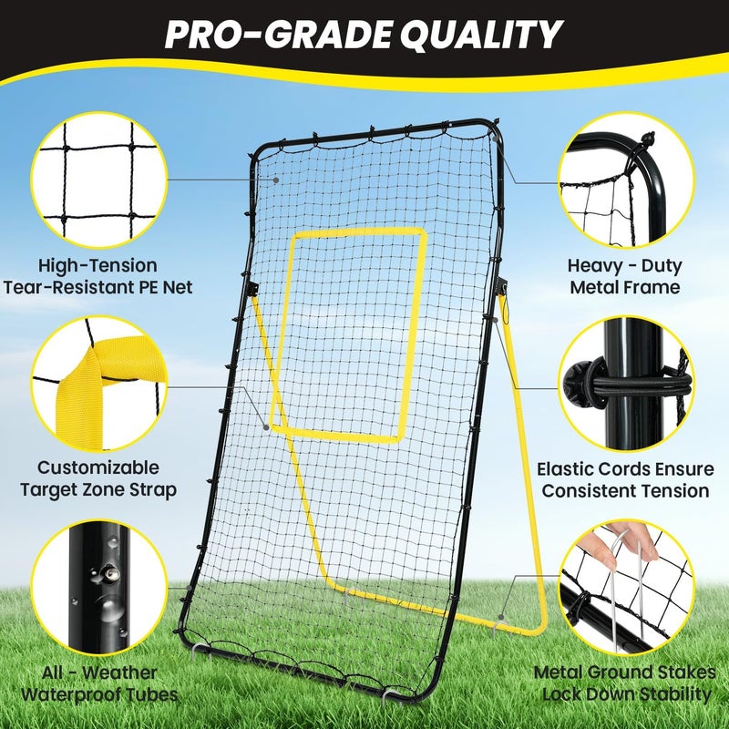 BAGAIL شبكة ارتداد الكرة الطائرة 7x4 قدم، معدات تدريب للارتداد مع زوايا قابلة للتعديل لممارسة الضرب، الرفع، والضرب القوي، سهلة التركيب وقاعدة متينة لمتعددة الرياضات - Image 3